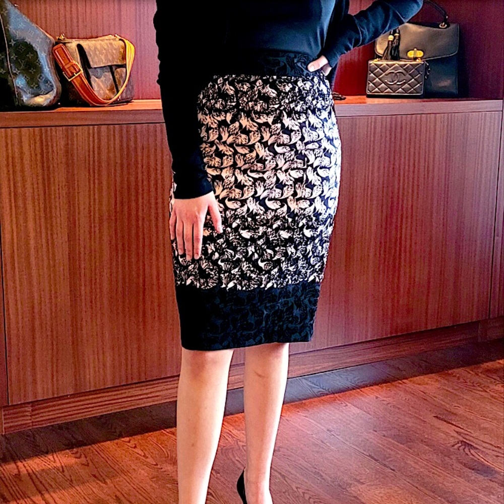 Valentino Red , black flocking over pale  pink and and  black skirt